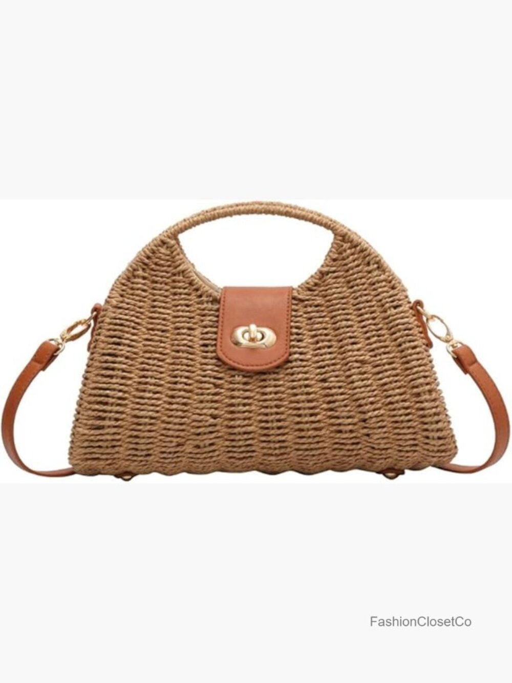 Straw Handwoven Top-Handle Crossbody Tote Clutch Bag for Travel - Picture 1 of 6